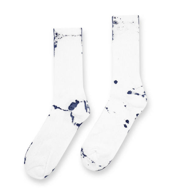 Men’s Crew Socks - White with Navy Tie-Dye