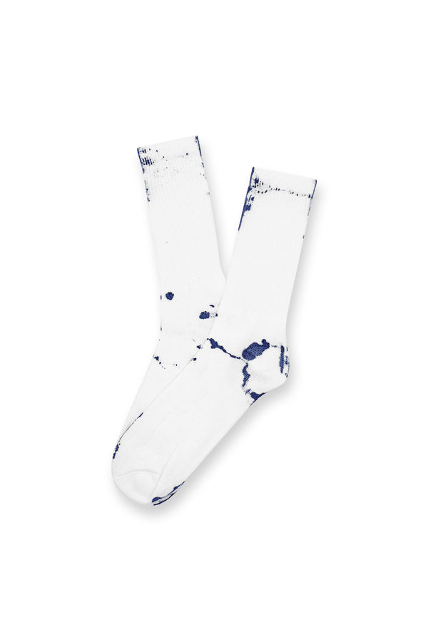 Men’s Crew Socks - White with Navy Tie-Dye